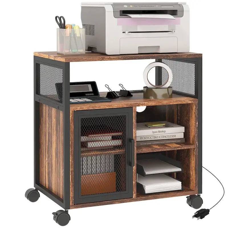 Meuble support d'imprimante mobile avec prise et ports USB