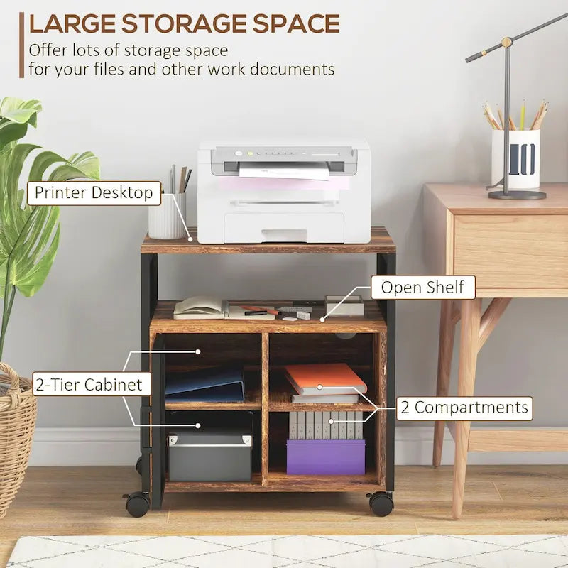 Meuble support d'imprimante mobile avec prise et ports USB