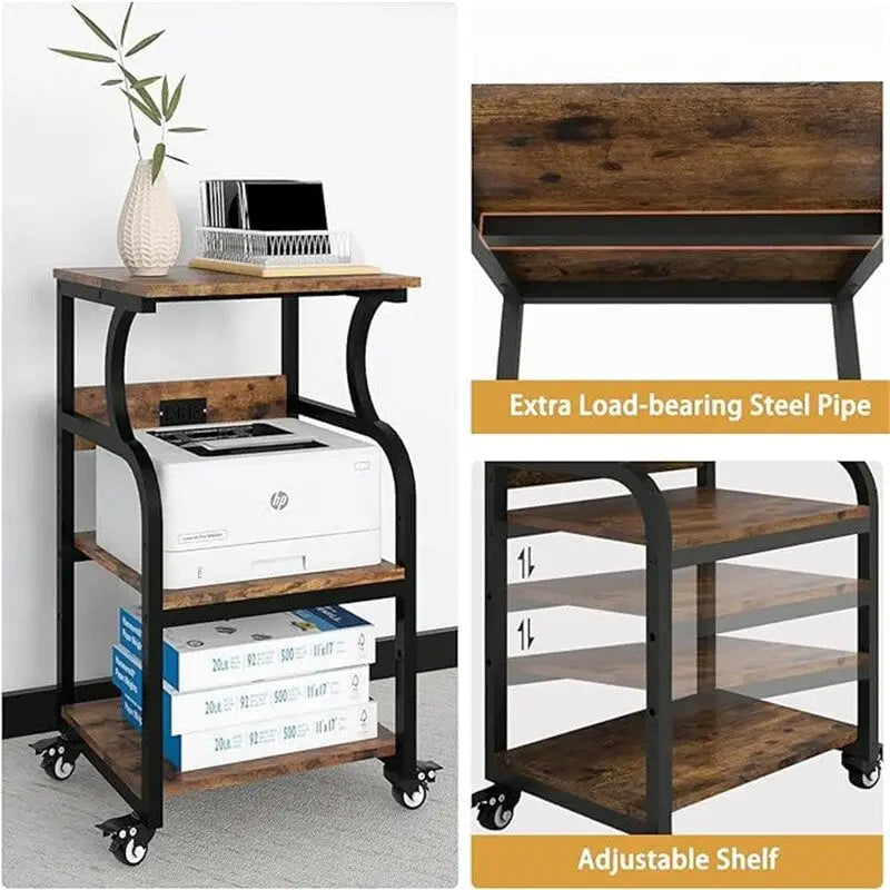 Support d'imprimante à 3 niveaux, table d'imprimante avec étagère de rangement réglable - 50 x 40 x 75 cm