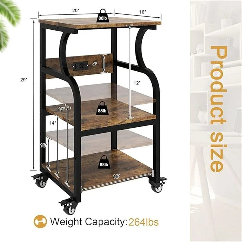 Support d'imprimante à 3 niveaux, table d'imprimante avec étagère de rangement réglable - 50 x 40 x 75 cm