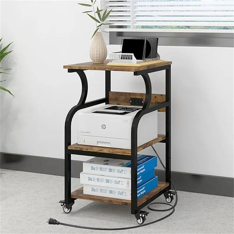 Support d'imprimante à 3 niveaux, table d'imprimante avec étagère de rangement réglable - 50 x 40 x 75 cm