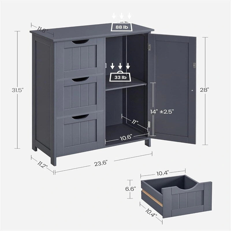 Meuble de rangement au sol pour salle de bain, meuble de rangement de salle de bain avec 3 tiroirs - 30P x 60l x 80H