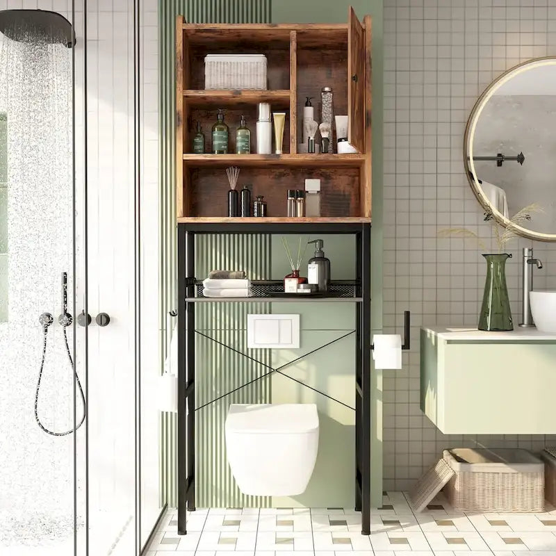 Meuble de rangement de salle de bain en bois au-dessus des toilettes - S.O.