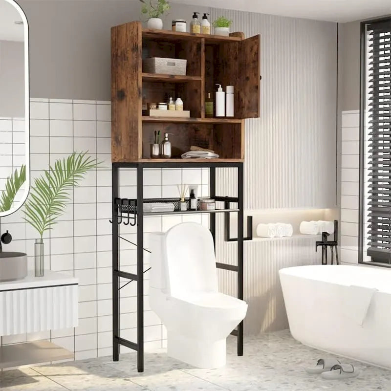 Meuble de rangement de salle de bain en bois au-dessus des toilettes - S.O.