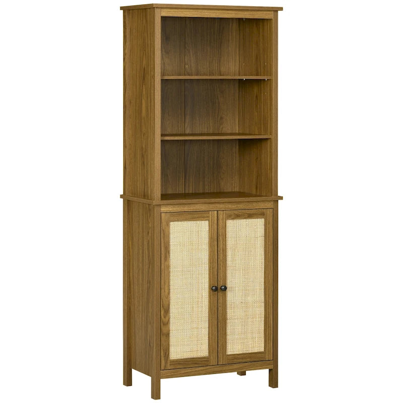 Étagère bibliothèque avec meuble de rangement et étagères ouvertes, Grande étagère, Noyer
