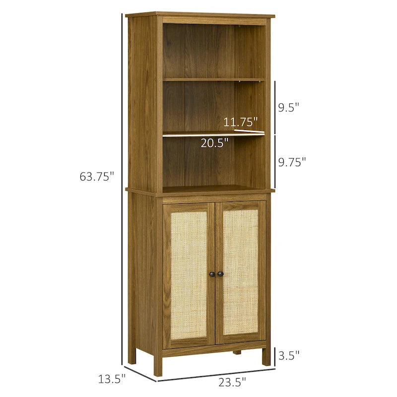 Étagère bibliothèque avec meuble de rangement et étagères ouvertes, Grande étagère, Noyer